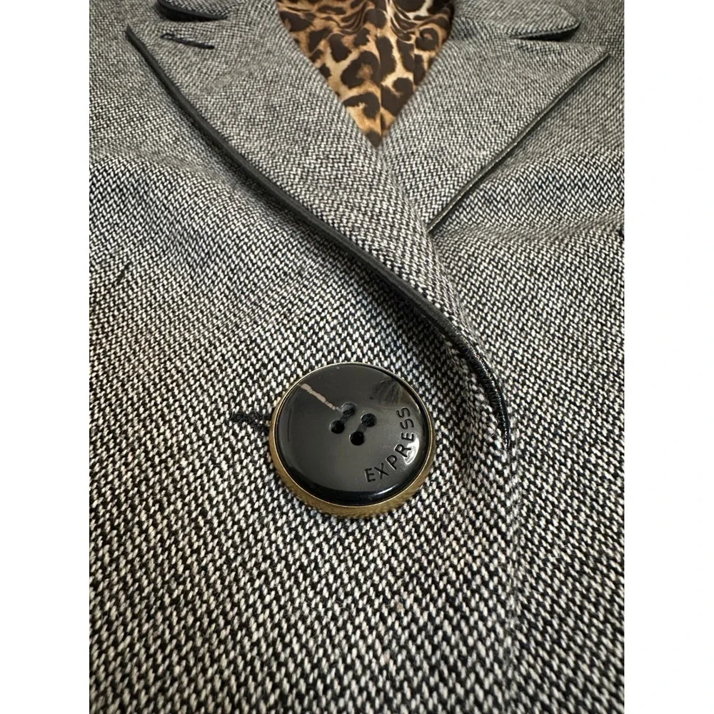 Express Design Studio Grey Herringbone Wool Skirt Suit Leopard Lining Size 2